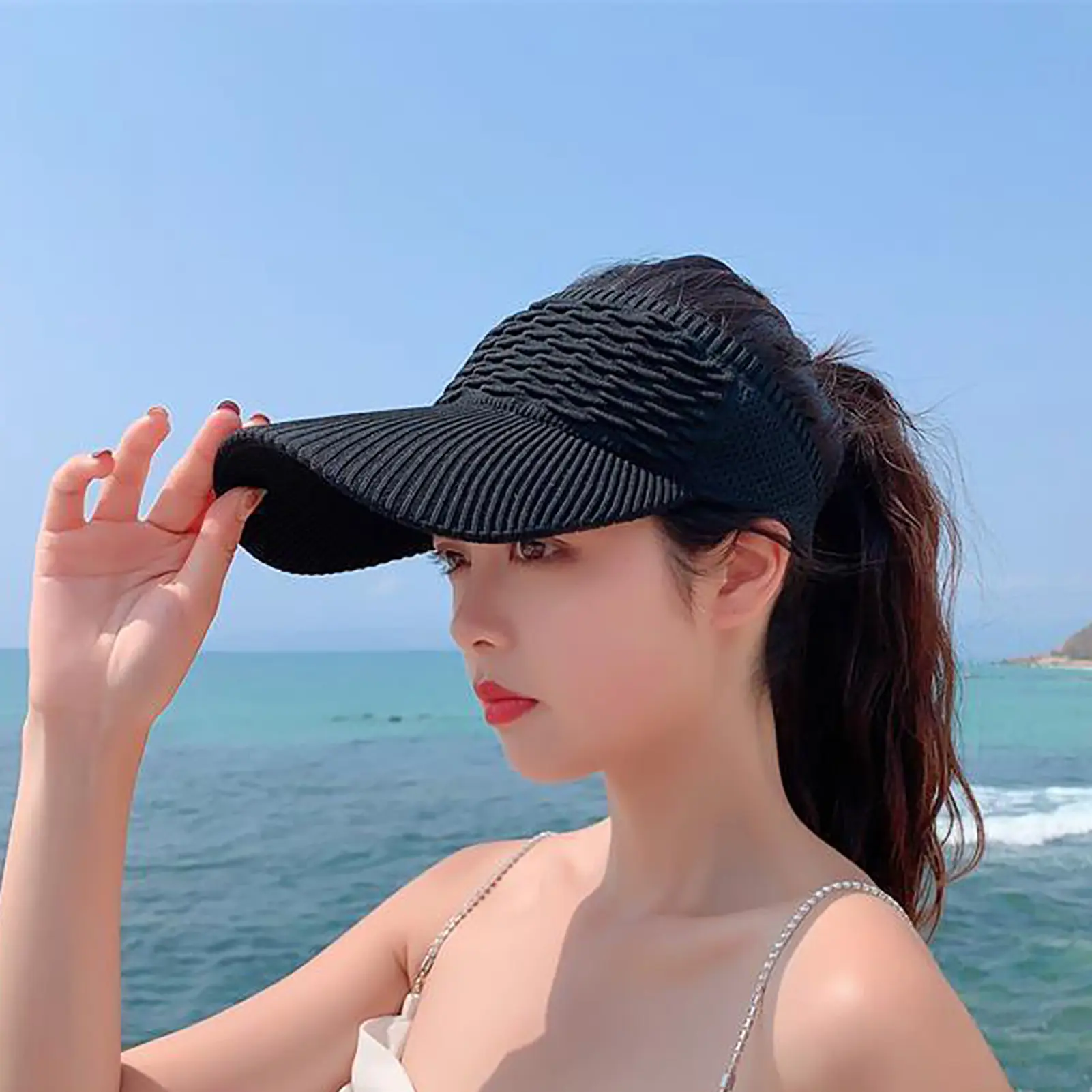 1Pc Women Anti-uv Sun Hats Breathable Adjustable Empty Top Visor Caps For Tennis Golf Running Travel Beach Sport Outdoor Hat