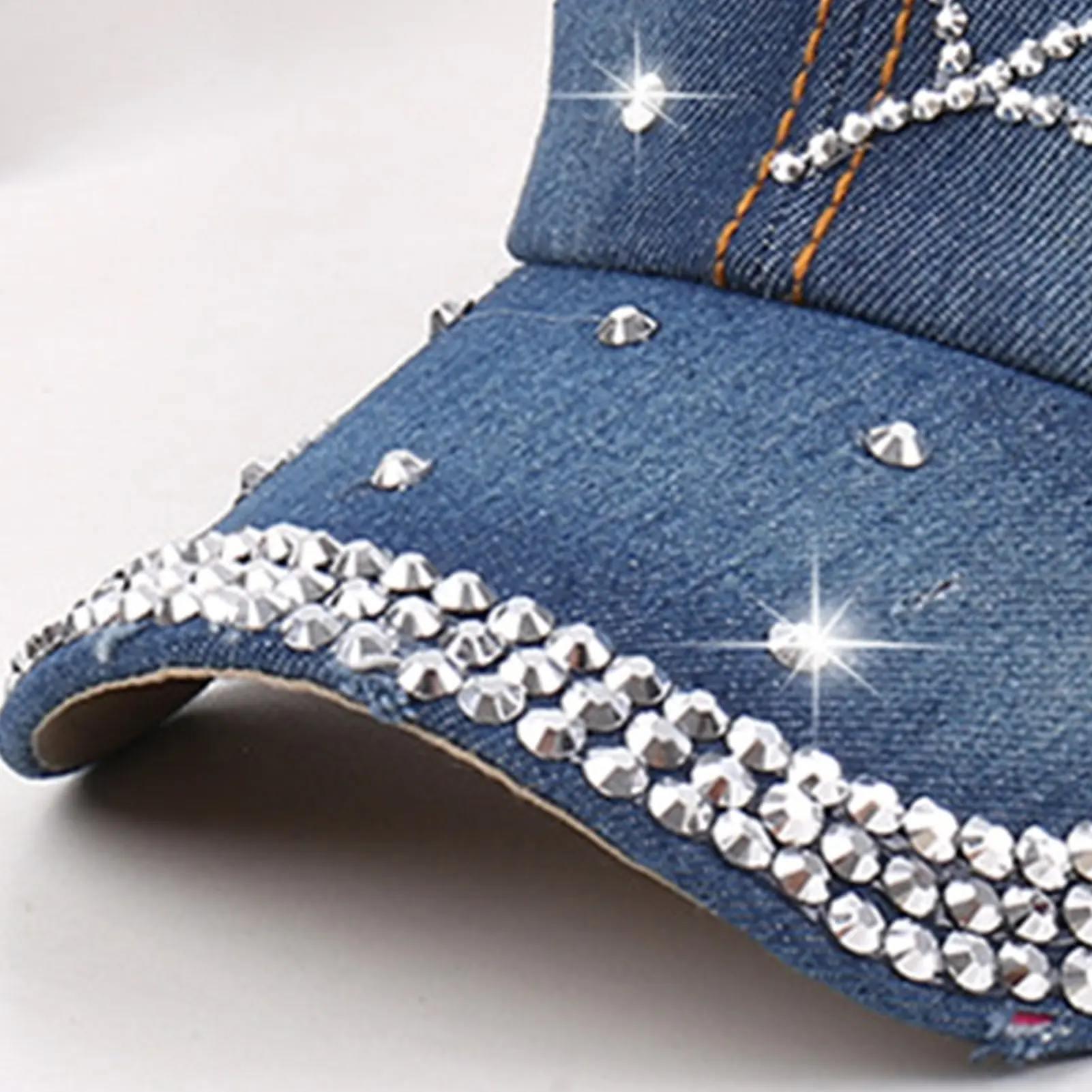 Stylish Rhinestone Studded Star Denim Baseball Cap - Adjustable, Casual, Outdoor Sun Peaked Hat Sparkling Accent Perfect Gift