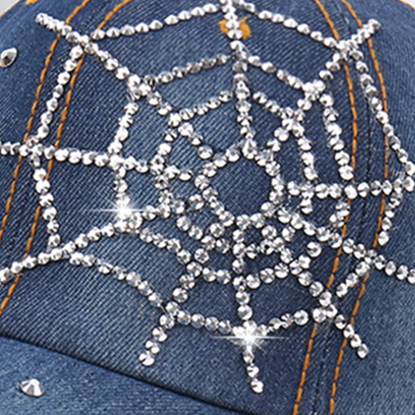 Stylish Rhinestone Studded Star Denim Baseball Cap - Adjustable, Casual, Outdoor Sun Peaked Hat Sparkling Accent Perfect Gift