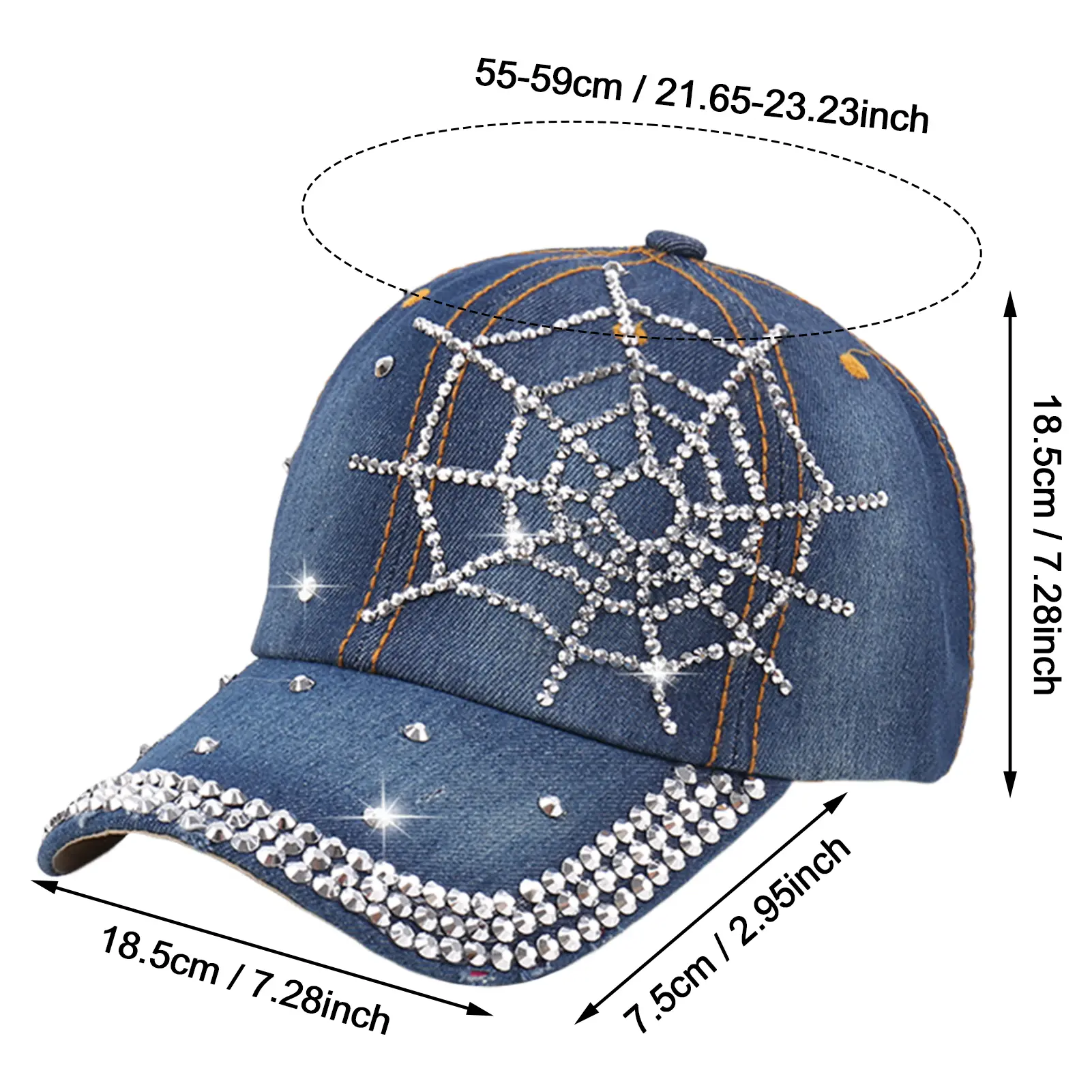 Stylish Rhinestone Studded Star Denim Baseball Cap - Adjustable, Casual, Outdoor Sun Peaked Hat Sparkling Accent Perfect Gift