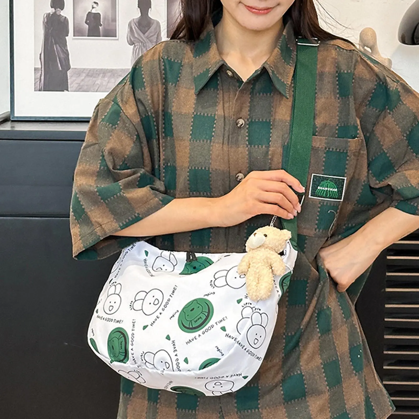 New Shoulder Bag Large-capacity Printed Canvas Rabbit Print Does Not Include Bear Pendant Messenger Bag Waterproof Handbag Party