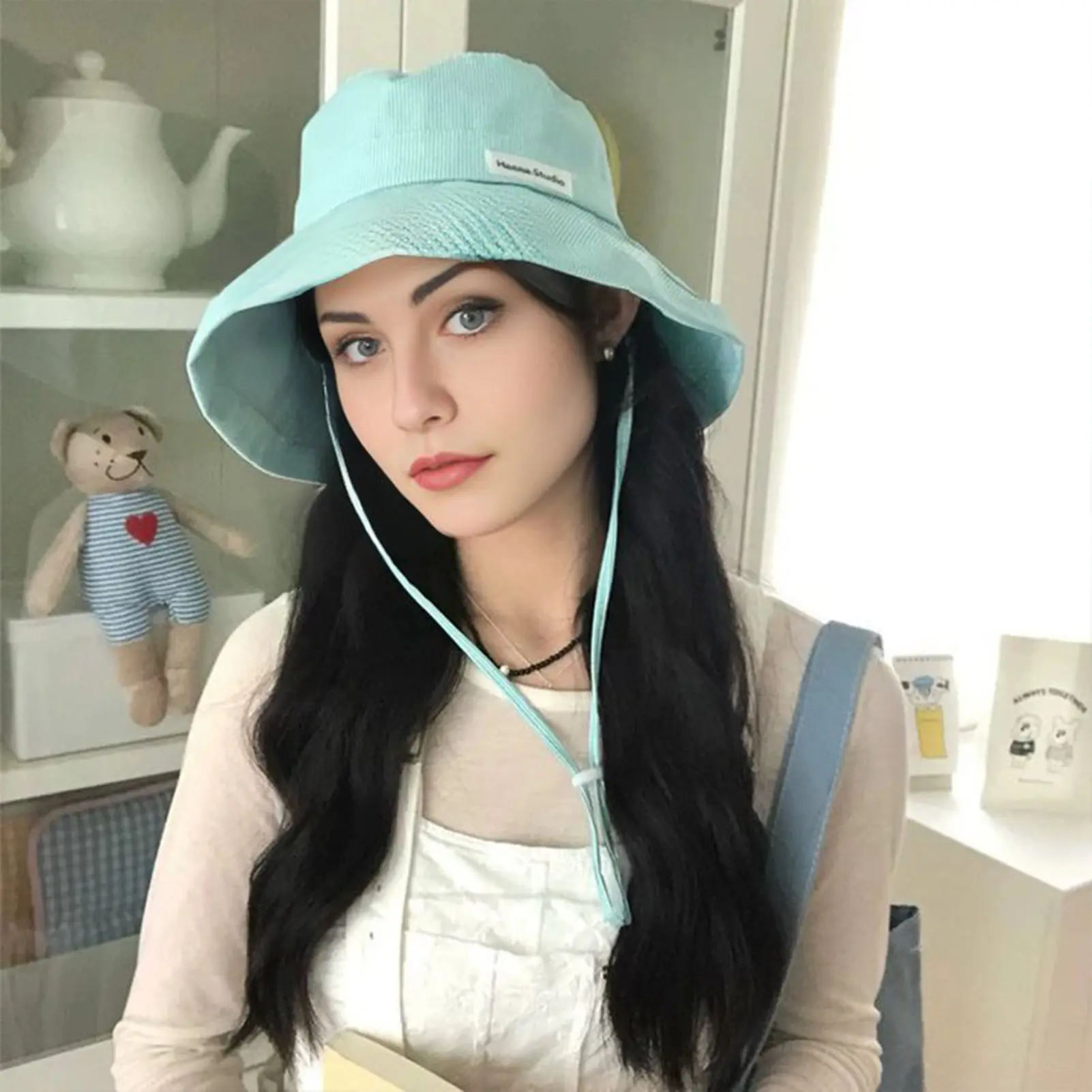 1pc Japanese New Fresh Design Strap Bucket Hats For Women Spring And Summer  Fashion Versatile Sunscreen Cute Basin Caps