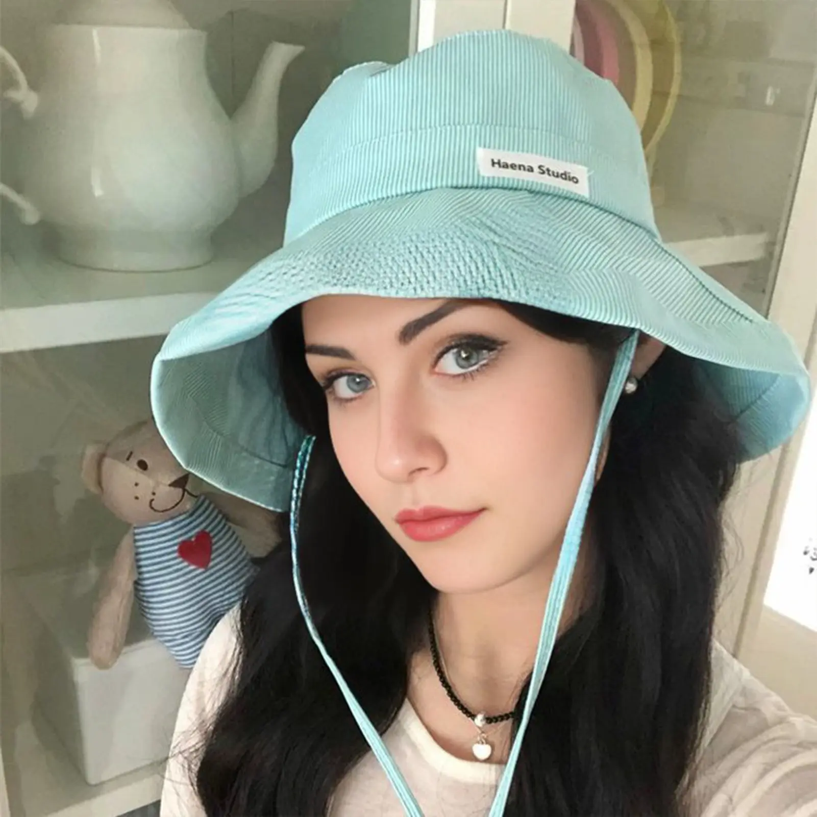 1pc Japanese New Fresh Design Strap Bucket Hats For Women Spring And Summer  Fashion Versatile Sunscreen Cute Basin Caps