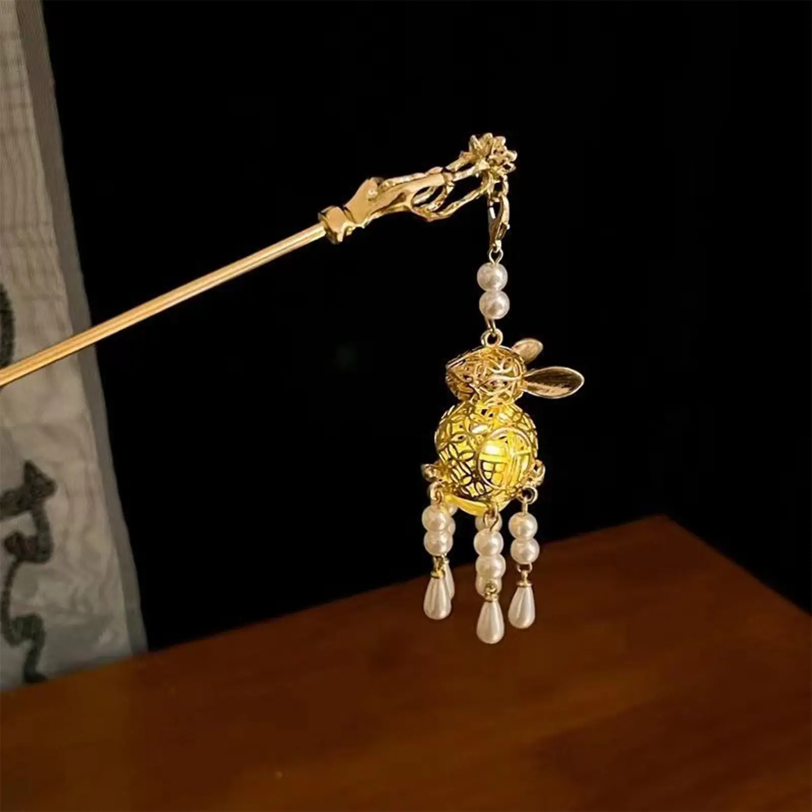 Chinese Style Flower Hairpin Female Creative Lotus Lantern Tassel Hairpin Retro Metal Hair Accessories Hanfu Hair Accessories
