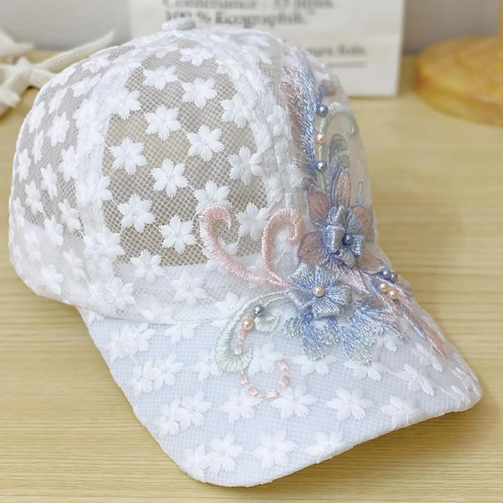 1pc Summer Embroidered Baseball Hat Thin Lace Duck Tongue Hat Breathable Fashion Baseball Hat Women's Sunscreen Hat Gorras