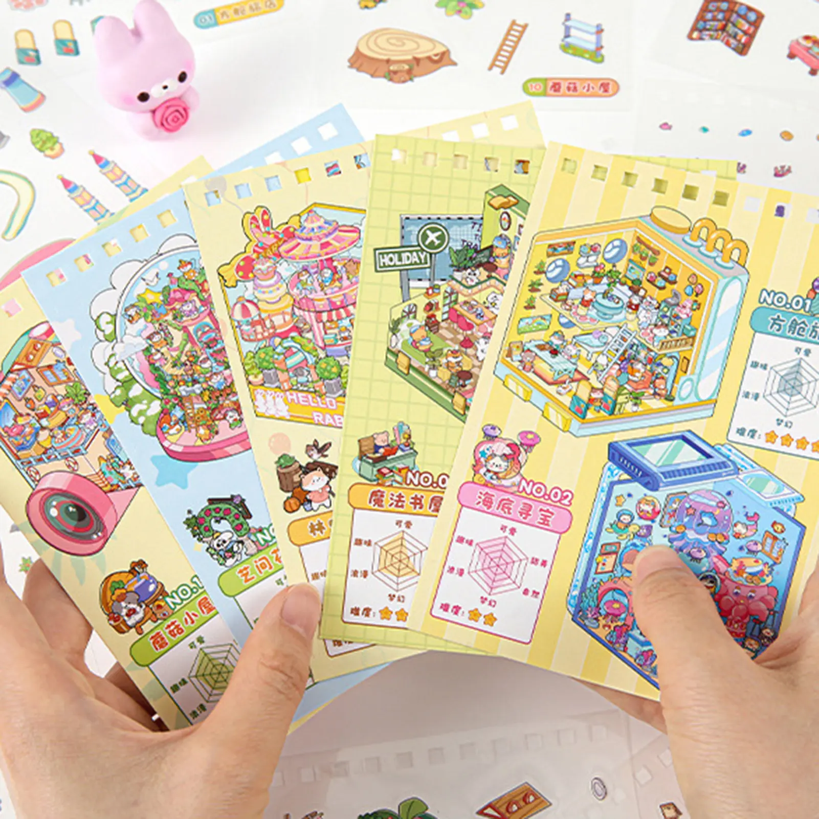 35 Pcs Scene Cartoon DIY 3D Landscape Sticker Book Cabin Scene Pocket Sticker Festival Birthday Gift To Student Kid Child