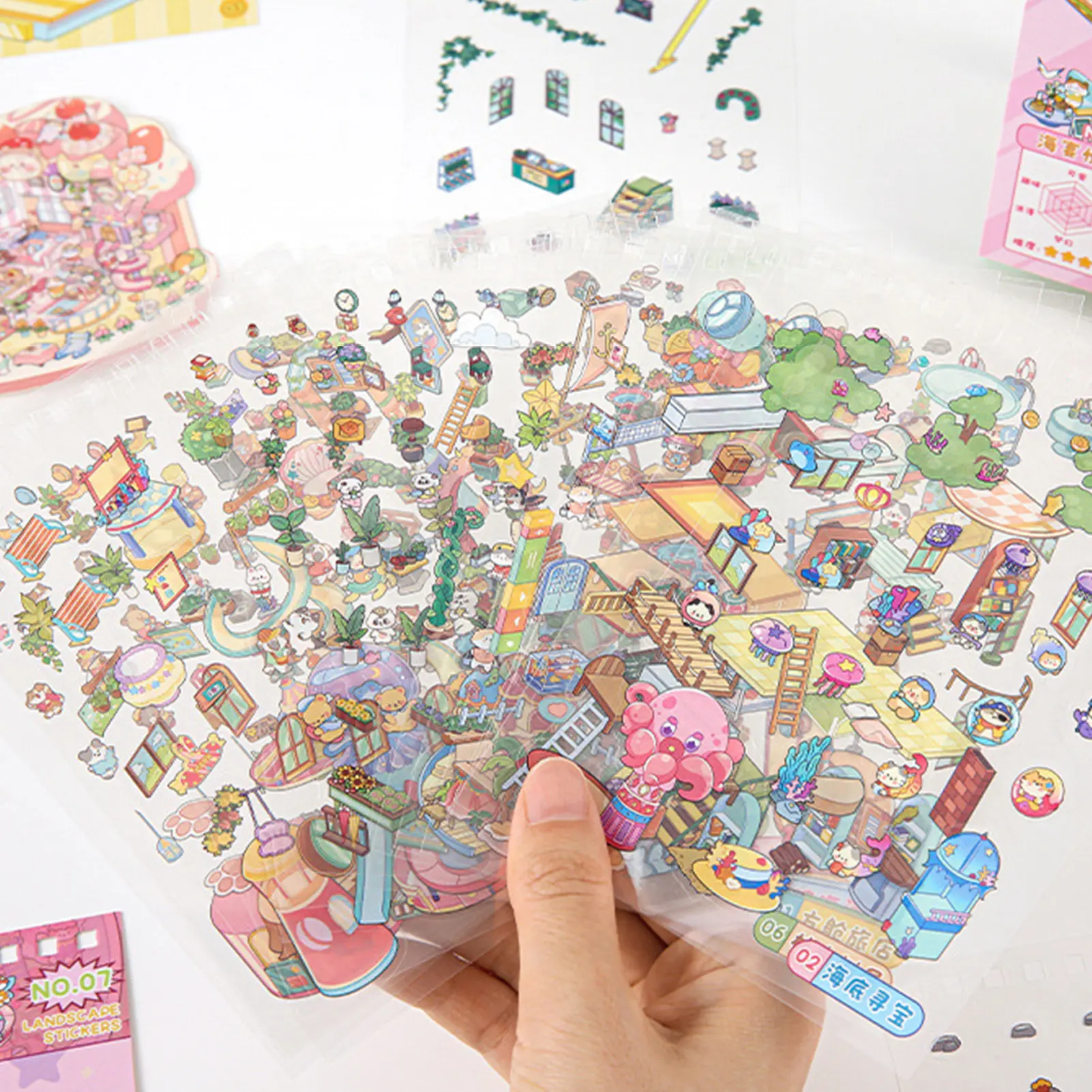 35 Pcs Scene Cartoon DIY 3D Landscape Sticker Book Cabin Scene Pocket Sticker Festival Birthday Gift To Student Kid Child