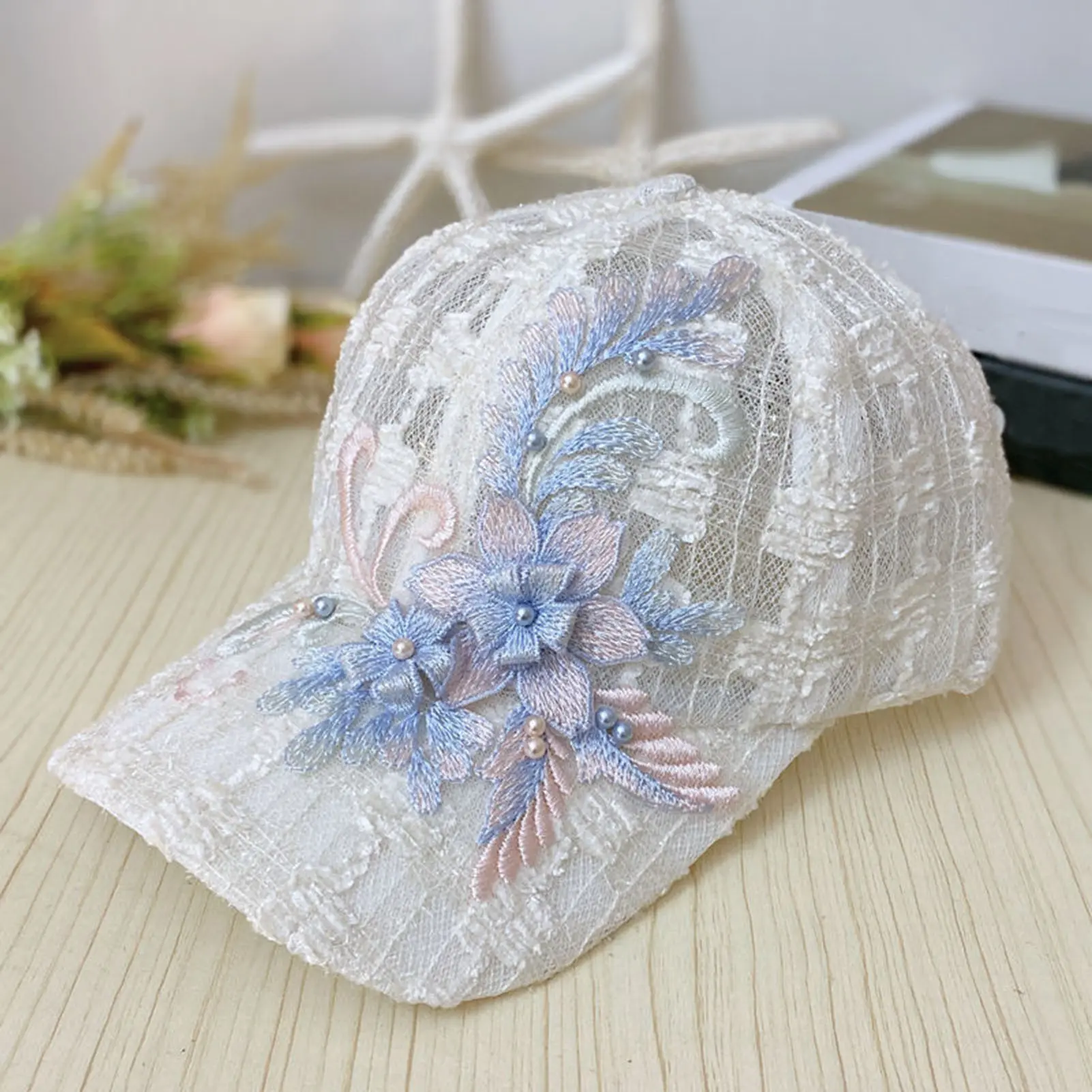 1pc Summer Embroidered Baseball Hat Thin Lace Duck Tongue Hat Breathable Fashion Baseball Hat Women's Sunscreen Hat Gorras