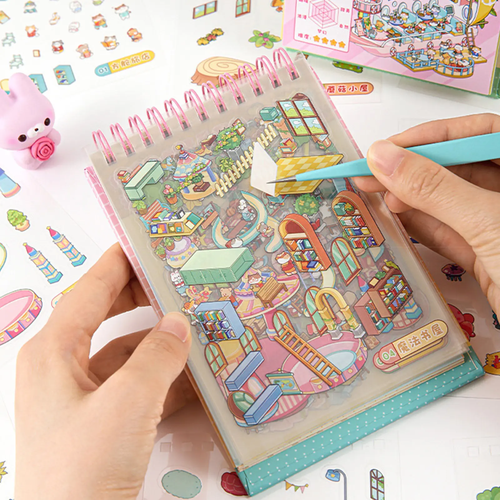35 Pcs Scene Cartoon DIY 3D Landscape Sticker Book Cabin Scene Pocket Sticker Festival Birthday Gift To Student Kid Child