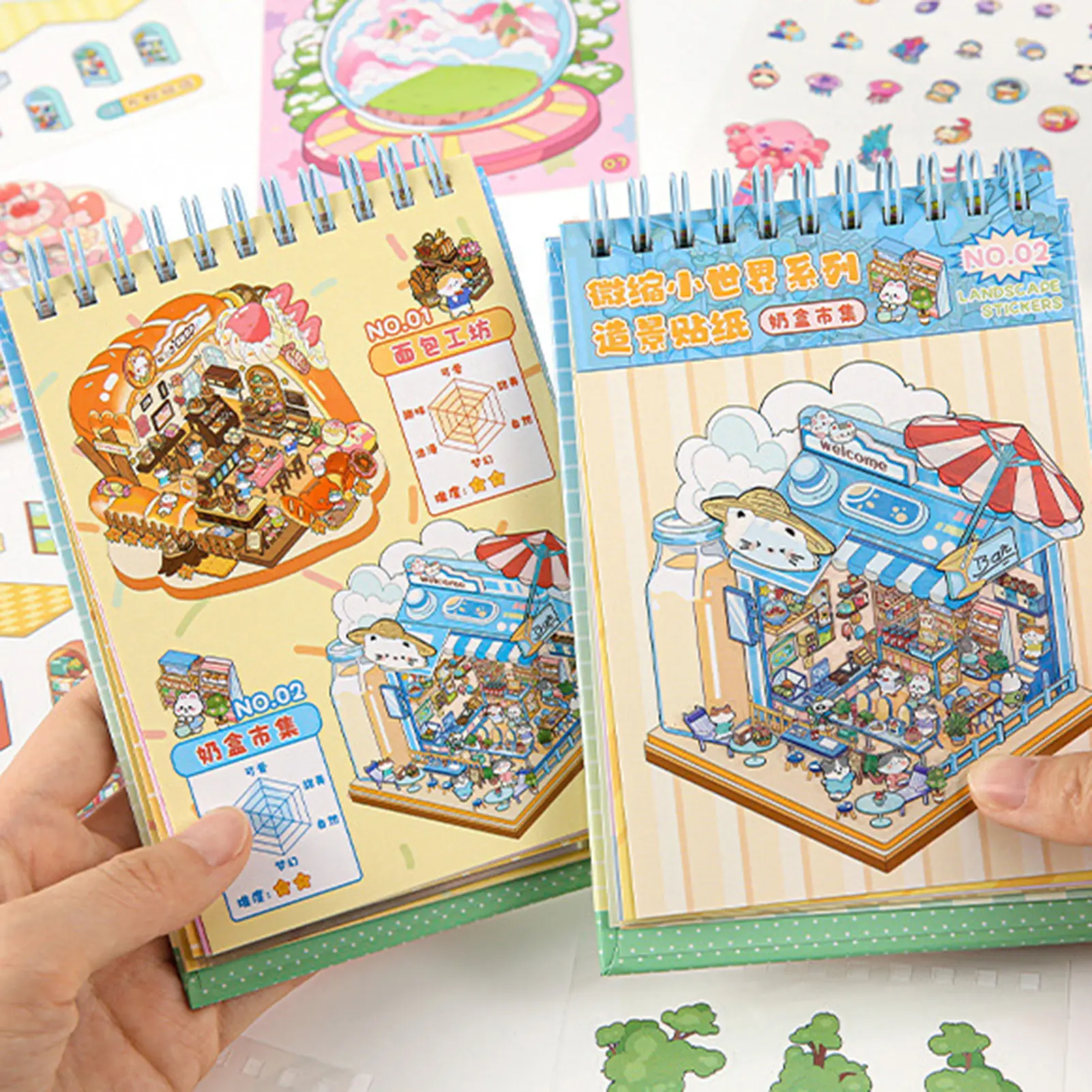 35 Pcs Scene Cartoon DIY 3D Landscape Sticker Book Cabin Scene Pocket Sticker Festival Birthday Gift To Student Kid Child
