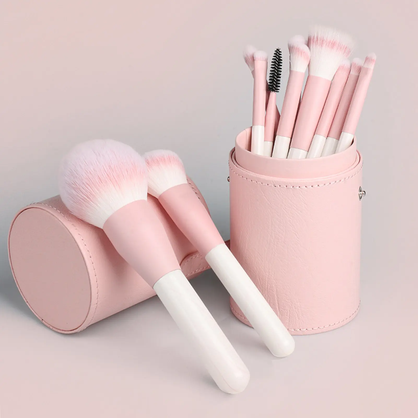 PU Leather Cosmetic Storage Box Cosmetic Cup Box Storage Cylindrical Portable Desktop Dust-proof Travel Makeup Brush Storage