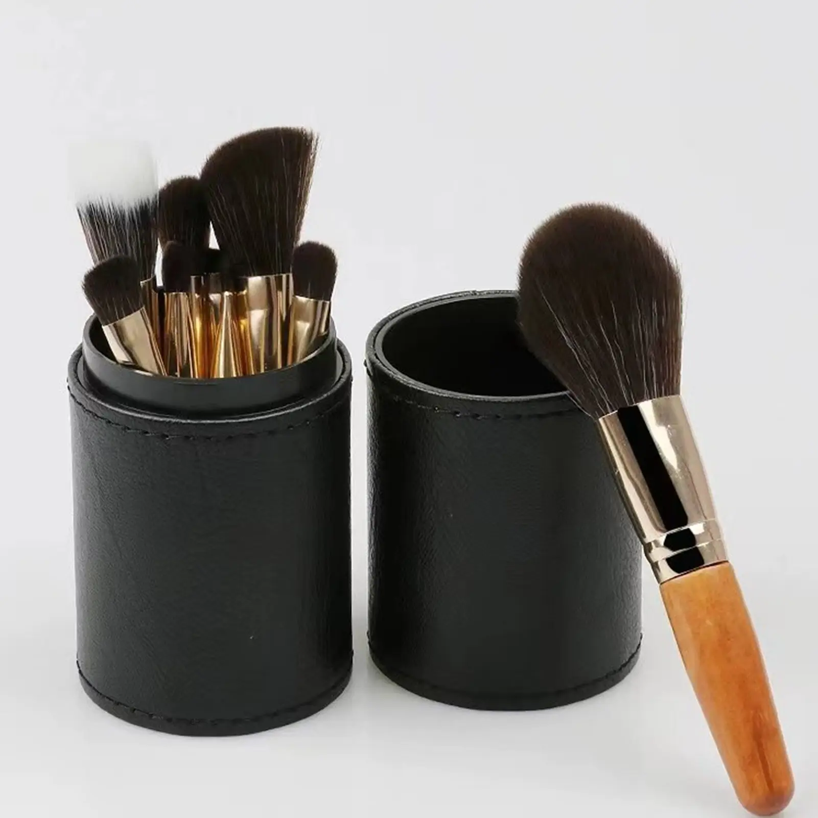 PU Leather Cosmetic Storage Box Cosmetic Cup Box Storage Cylindrical Portable Desktop Dust-proof Travel Makeup Brush Storage