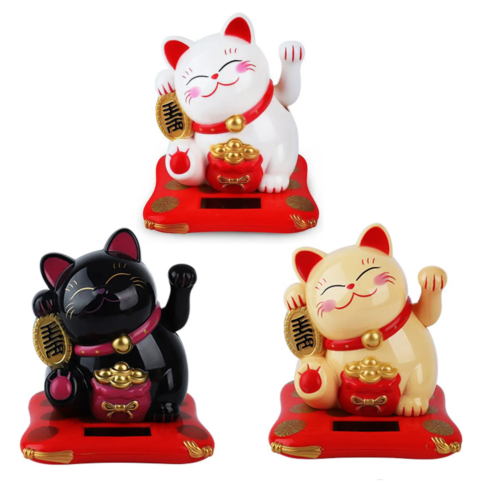 2.5 Inch Lucky Cat Ornaments Cute Solar Power Desk Cat Decoration Works Well Lucky Cat Car Ornaments Durable Home Decoration