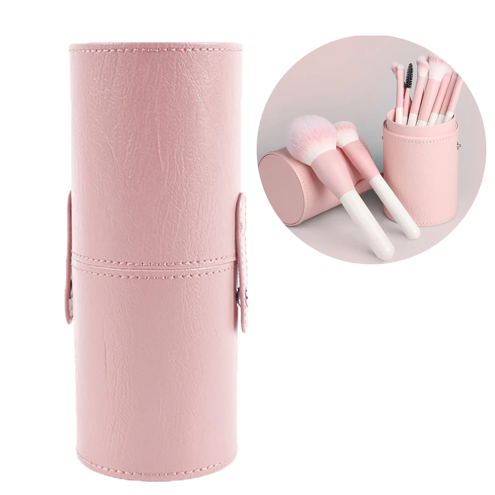 PU Leather Cosmetic Storage Box Cosmetic Cup Box Storage Cylindrical Portable Desktop Dust-proof Travel Makeup Brush Storage