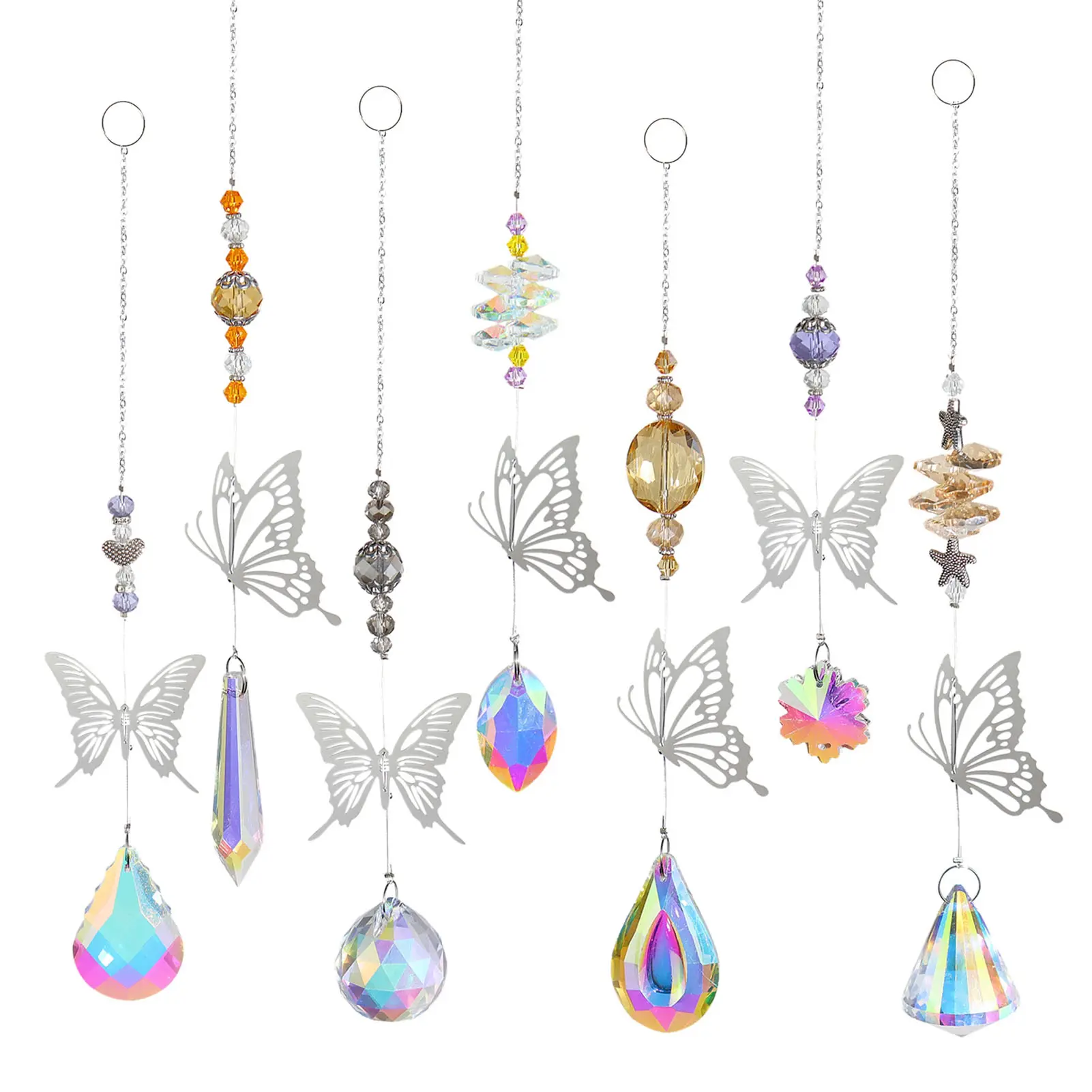 1pcs Hanging Butterfly Wind Chimes Pendant Rainbow Maker Colored Glass Wind Chimes Home Garden Bedroom Car Decoration