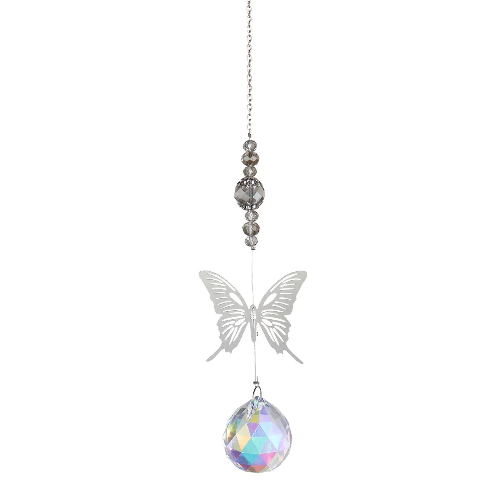 1pcs Hanging Butterfly Wind Chimes Pendant Rainbow Maker Colored Glass Wind Chimes Home Garden Bedroom Car Decoration