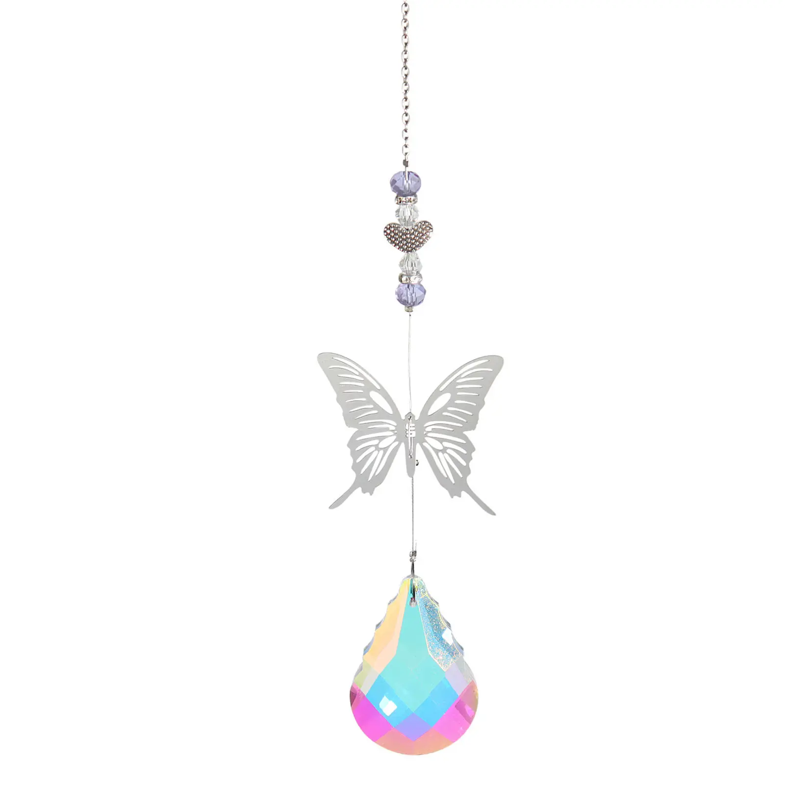 1pcs Hanging Butterfly Wind Chimes Pendant Rainbow Maker Colored Glass Wind Chimes Home Garden Bedroom Car Decoration