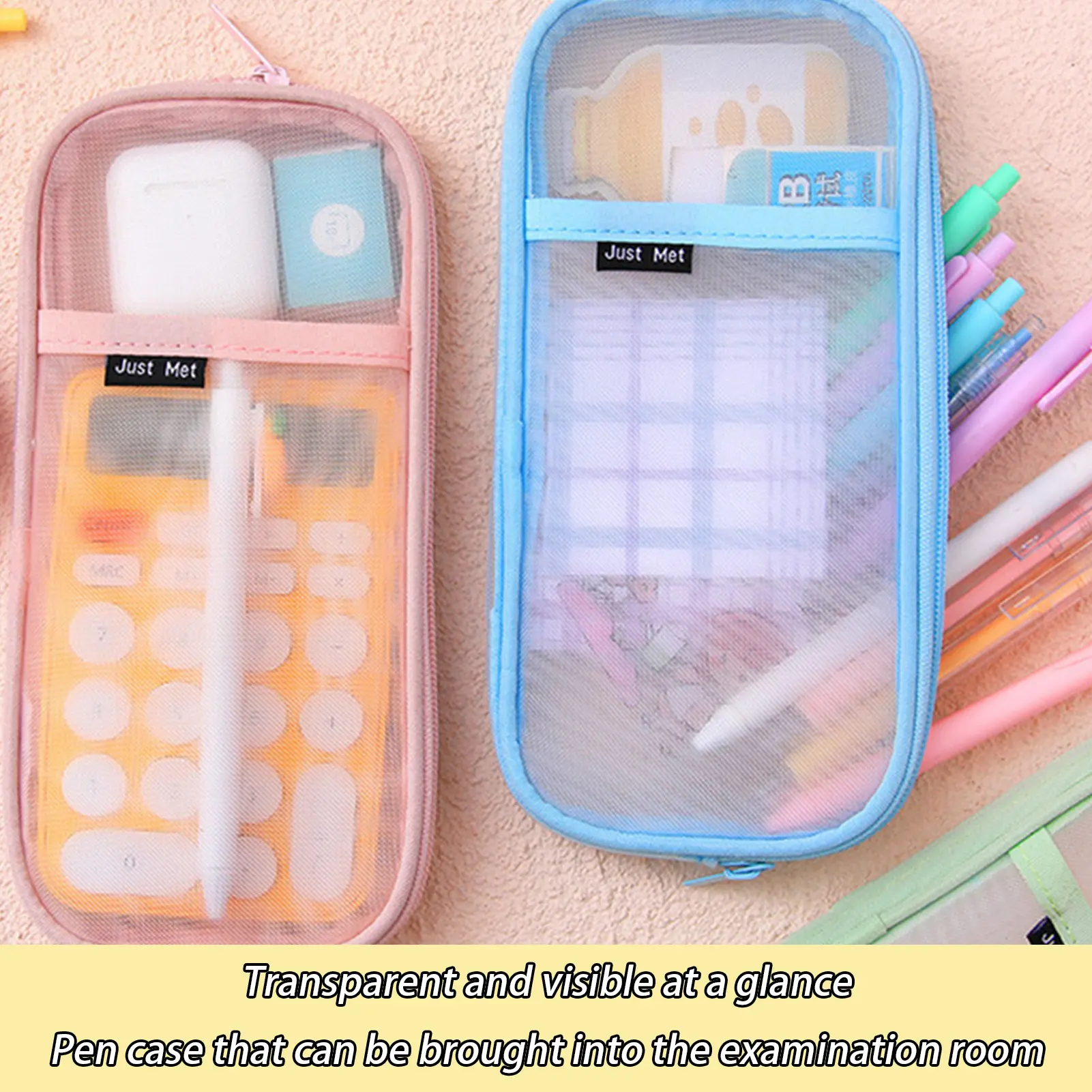 Clear Mesh Pencil Case Student Pencil Bag Large Capacity Stationery Bag Suitable for Calculators Markers Jewelry Storage