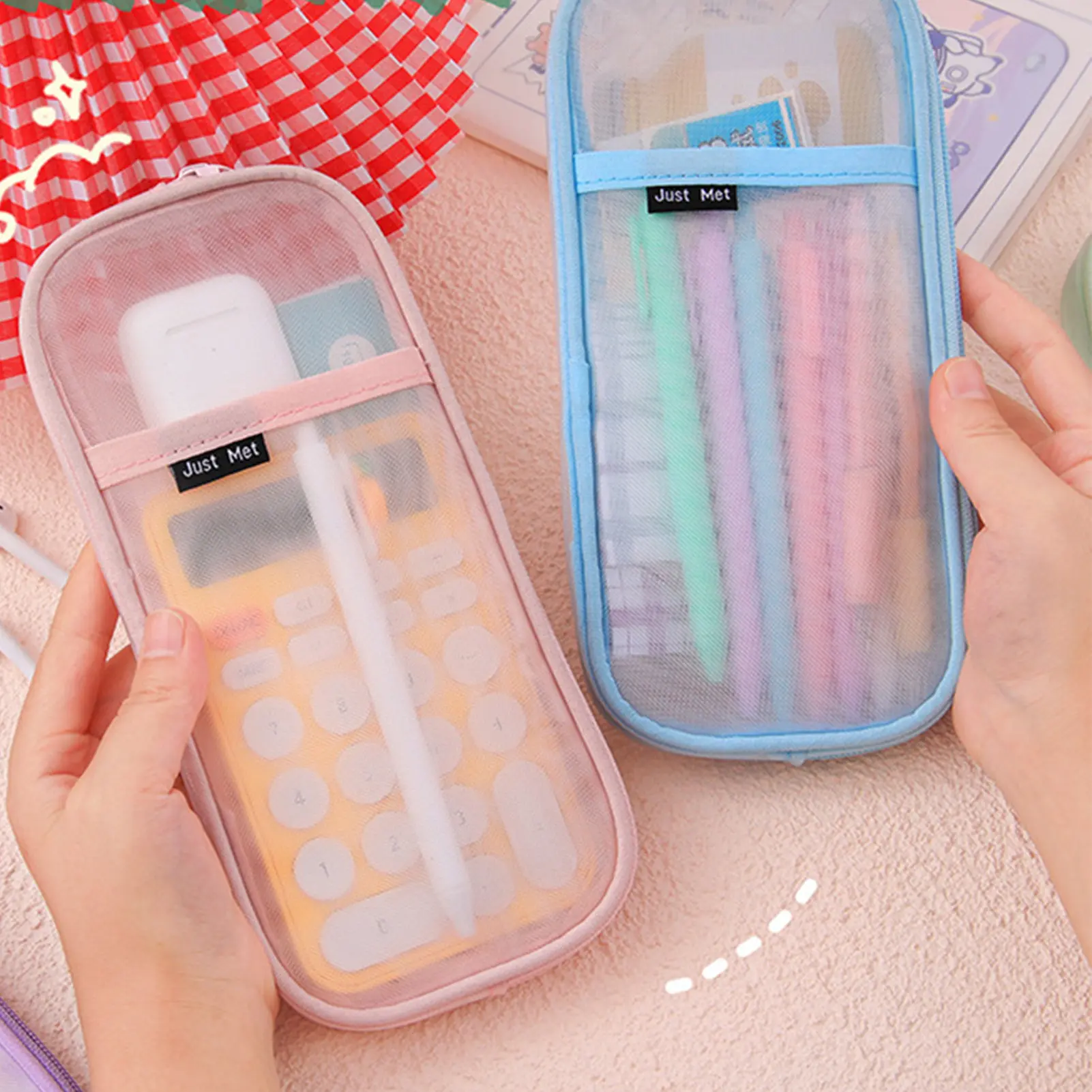 Clear Mesh Pencil Case Student Pencil Bag Large Capacity Stationery Bag Suitable for Calculators Markers Jewelry Storage