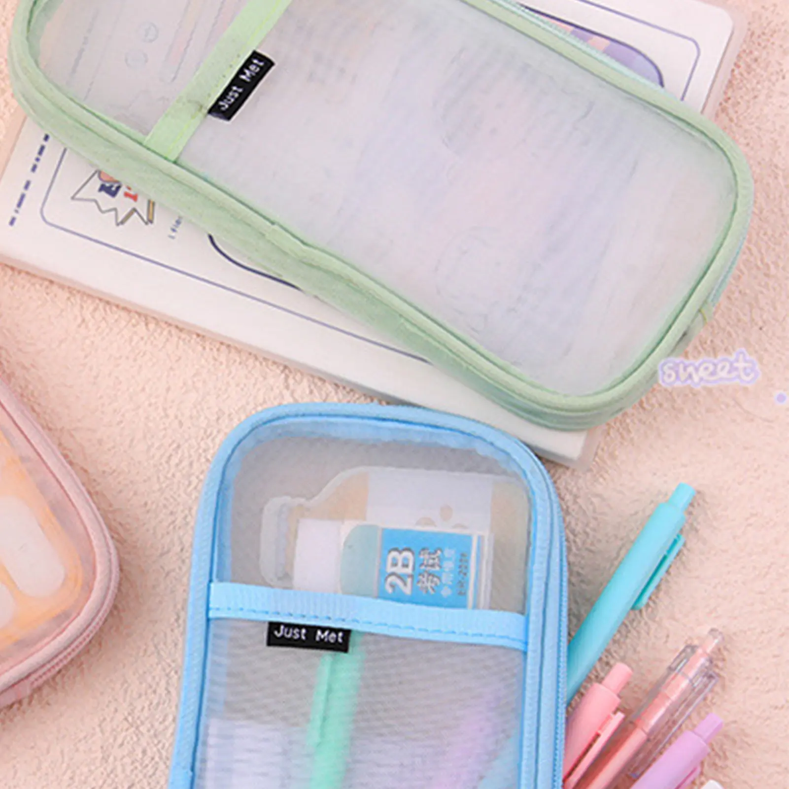 Clear Mesh Pencil Case Student Pencil Bag Large Capacity Stationery Bag Suitable for Calculators Markers Jewelry Storage