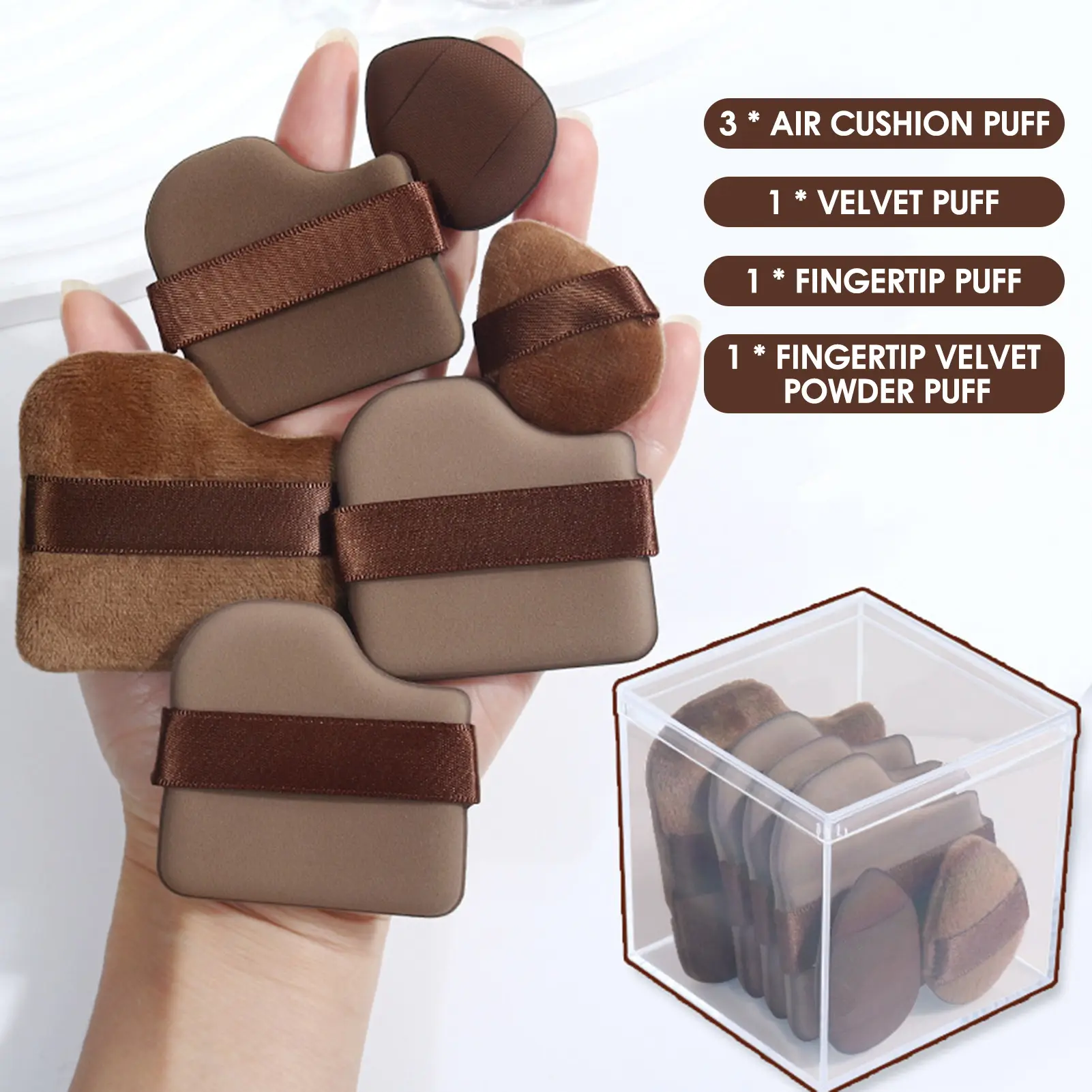 6 Pieces Of Chocolate Puff Sponge Set Multifunctional Makeup Set Soft And Wet Air Cushion Velvet Design Cosmetic Tools