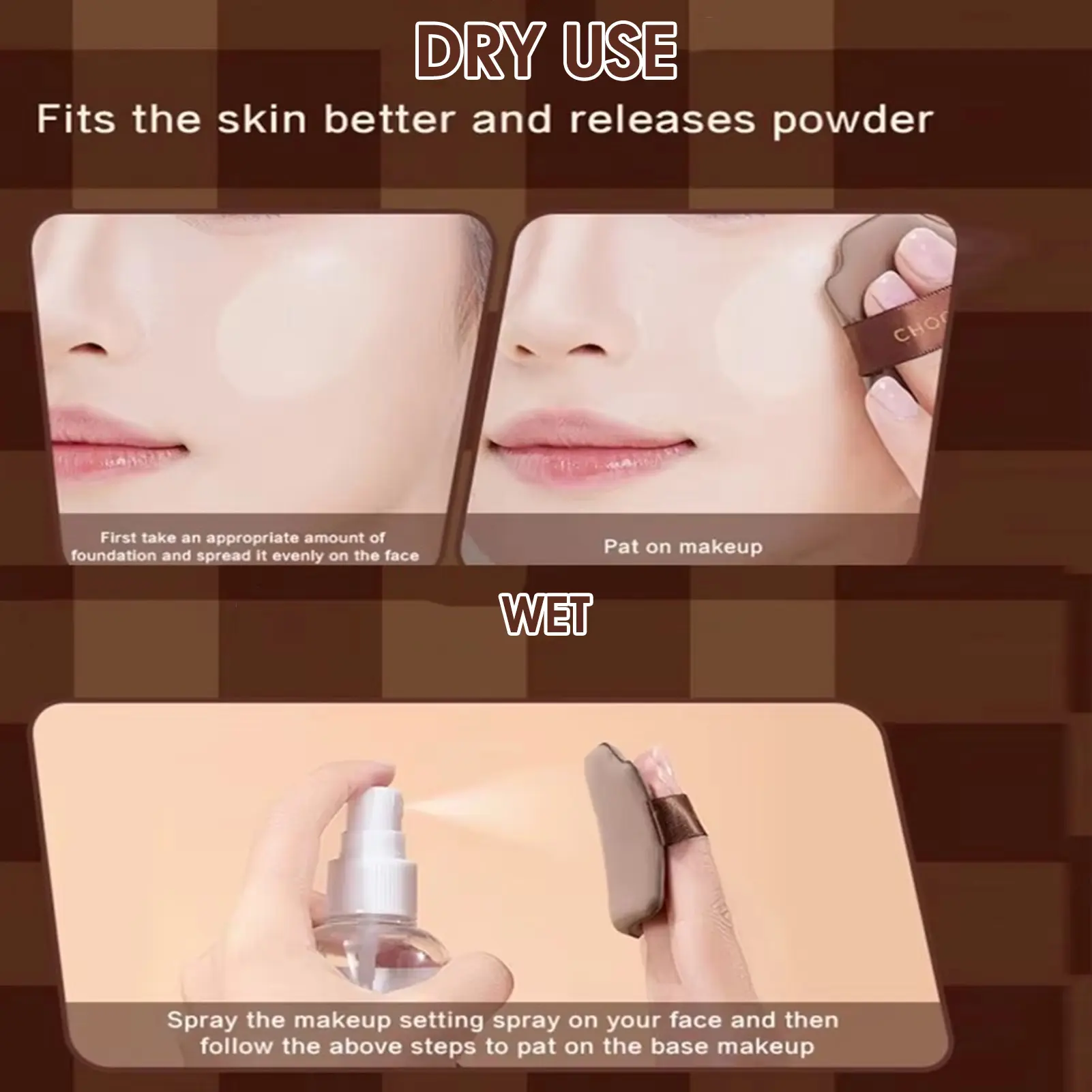 6 Pieces Of Chocolate Puff Sponge Set Multifunctional Makeup Set Soft And Wet Air Cushion Velvet Design Cosmetic Tools