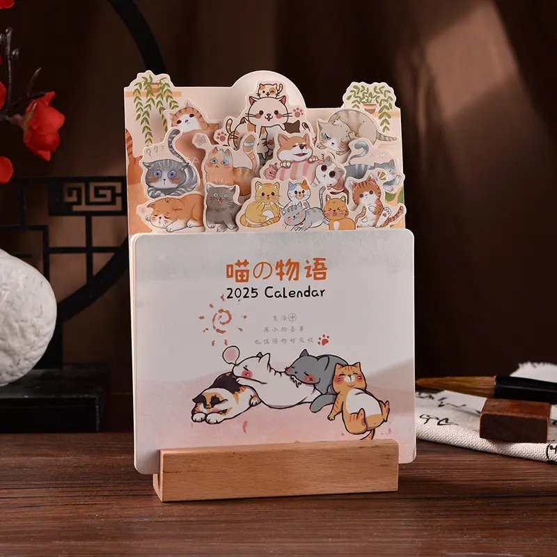 2025 Desk Calendar Exquisite Bloomy Flowers Monthly Planner Calendar with Wooden Stand for Festival Home Office Tabledesk Decor