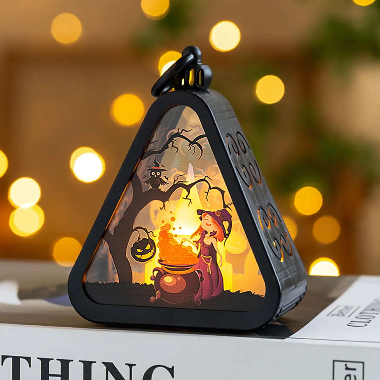 Mini Halloween Pumpkin Triangle Lanterns Table Party Favors Ornaments LED Light Display for Home Party Porch Garden Decor