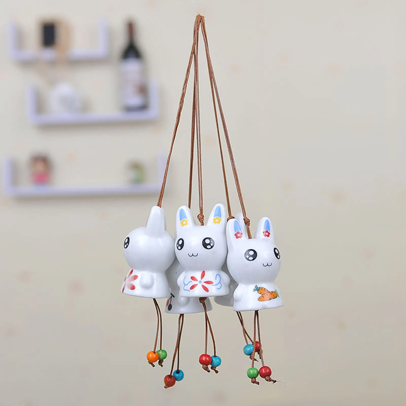 Japanese-style Lucky Cat Pendant Wind Chimes Creative Car Cat Ceramic Cartoon Doll Home Decorations Small Jewelry Gifts