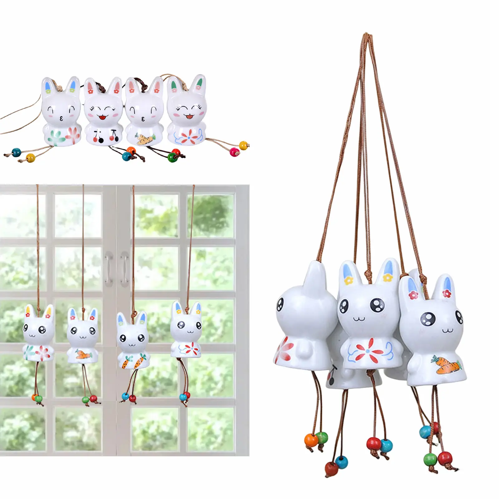 Japanese-style Lucky Cat Pendant Wind Chimes Creative Car Cat Ceramic Cartoon Doll Home Decorations Small Jewelry Gifts