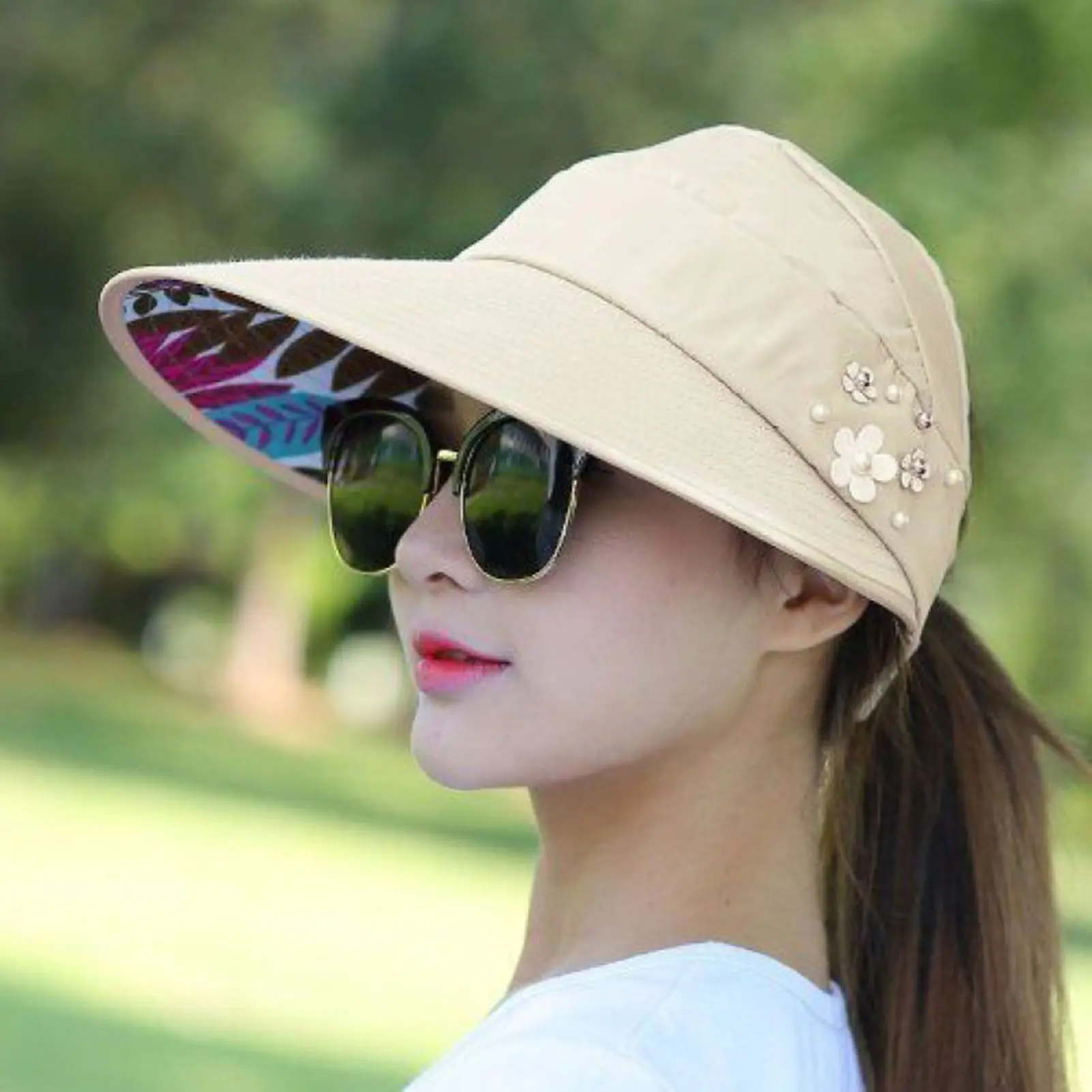 Empty Top Hat Summer Big Wide Brim Women Hat Baseball Cap Casual  Floppy Folding Sun Hats Portable Beach Female Visor Hats