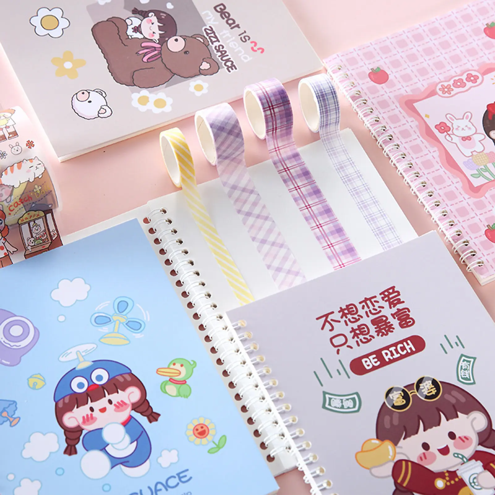 A5 Size Double-sided Cartoon Notebook Portable Sticker Accessories Cute Coil Wah Tape Collection Of This Office Stationery