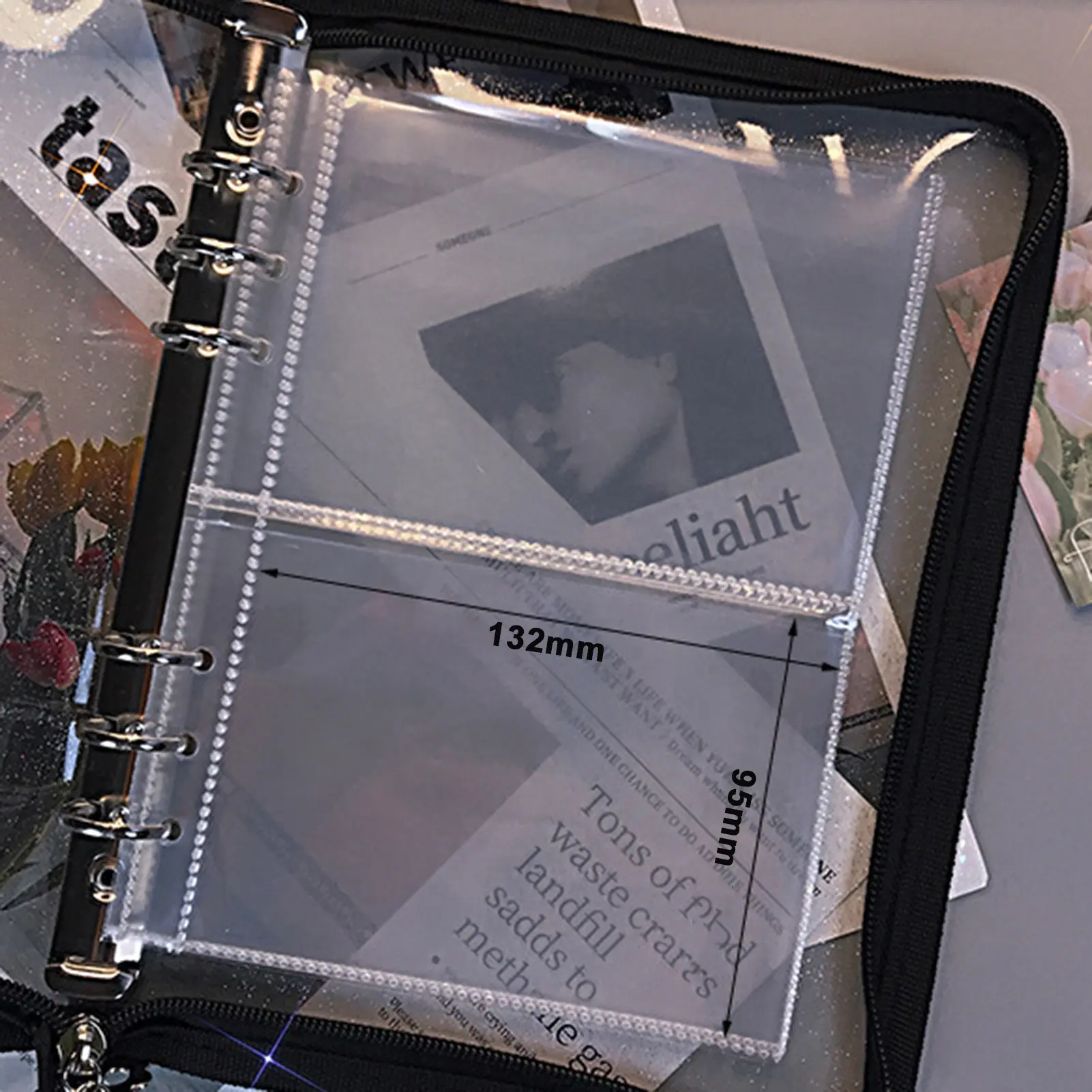 A5 Binder Photo Card Holders Double-sided 4-pocket Design Top Loading Clear Membrane Cards Journal Planner Case Office Supplies