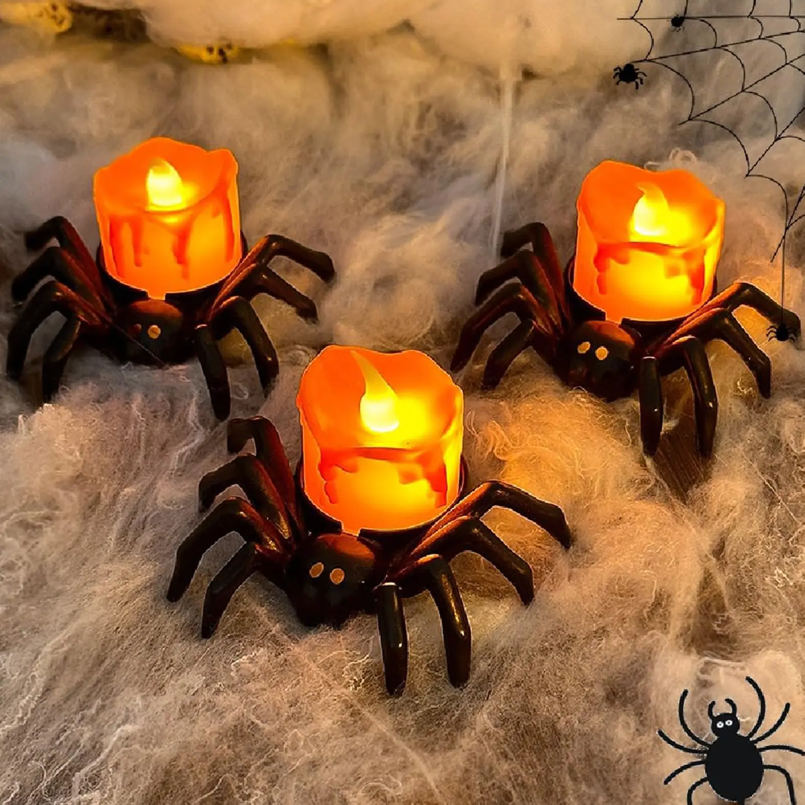 Halloween Spider Night Light - Creepy Crawly LED Party Decor with Glow-in-the-Dark Spider Candle Light Spooky Home Decoration