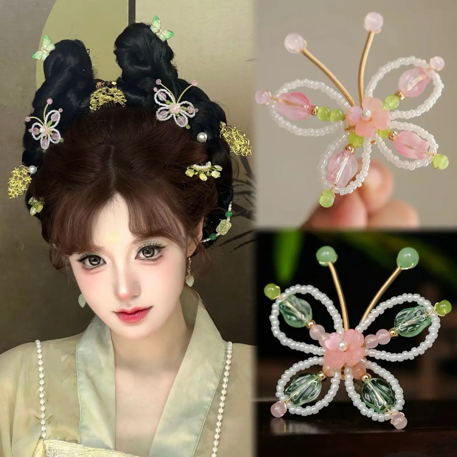 Ladies Temperament Butterfly Hairpin Butterfly Pearl Tassel Tulip Side U-shaped Hairpin Birthday Gift Hair Accessories Perfect