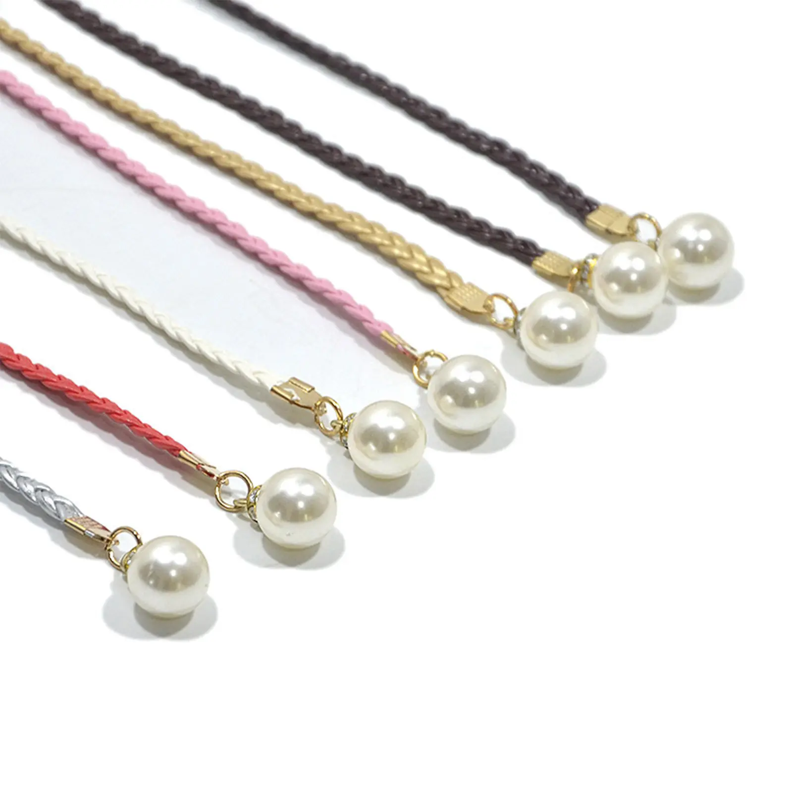 Fashion Adjustable Waist Belt Slim Waist Braided Design Belt with Pearl Buckle for Woman and Girls Dresses up Accessories 140cm