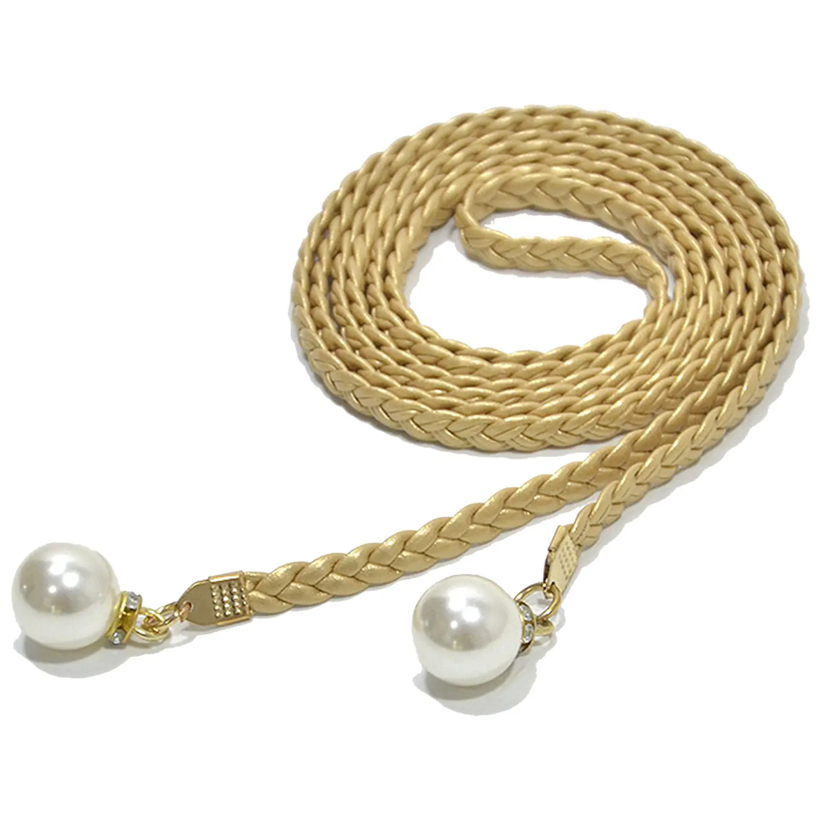 Fashion Adjustable Waist Belt Slim Waist Braided Design Belt with Pearl Buckle for Woman and Girls Dresses up Accessories 140cm