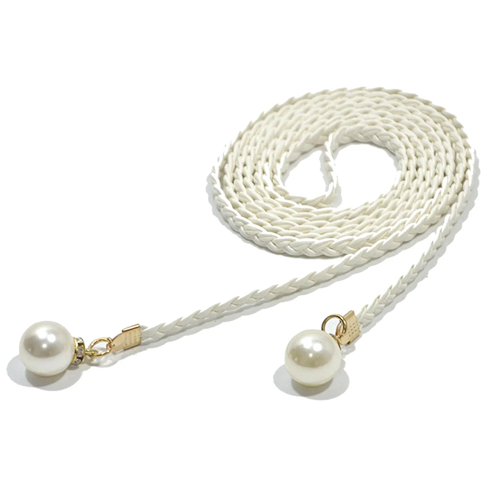 Fashion Adjustable Waist Belt Slim Waist Braided Design Belt with Pearl Buckle for Woman and Girls Dresses up Accessories 140cm