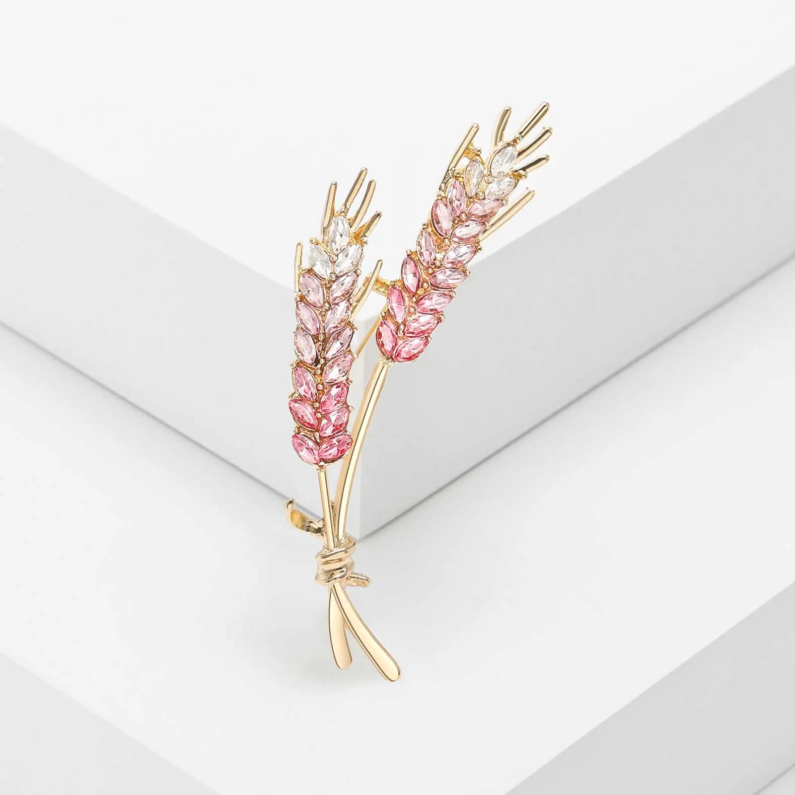 Wheat Brooch Shiny Blue Pink Yellow Rhinestone Plant Brooch Ladies Exquisite Crystal Pin Brooch Daily Suit Clothes Accessories