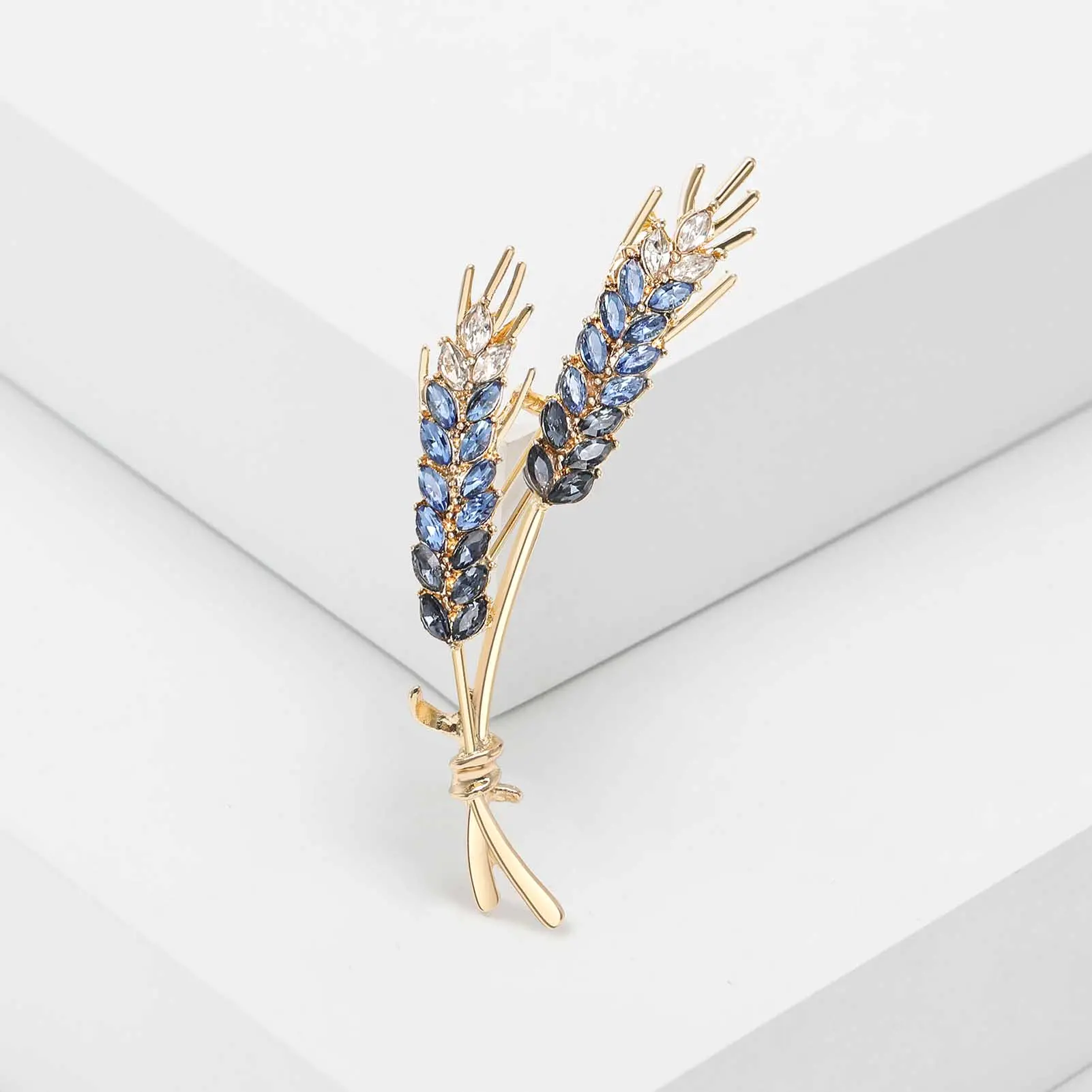 Wheat Brooch Shiny Blue Pink Yellow Rhinestone Plant Brooch Ladies Exquisite Crystal Pin Brooch Daily Suit Clothes Accessories