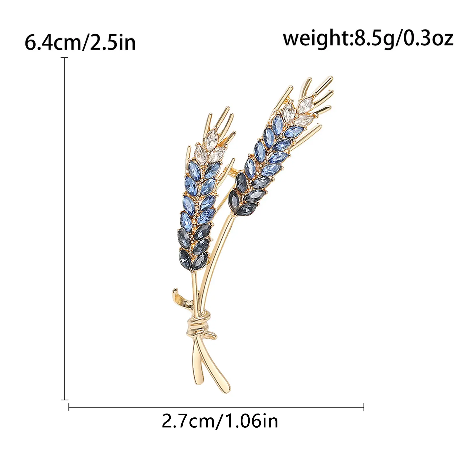 Wheat Brooch Shiny Blue Pink Yellow Rhinestone Plant Brooch Ladies Exquisite Crystal Pin Brooch Daily Suit Clothes Accessories