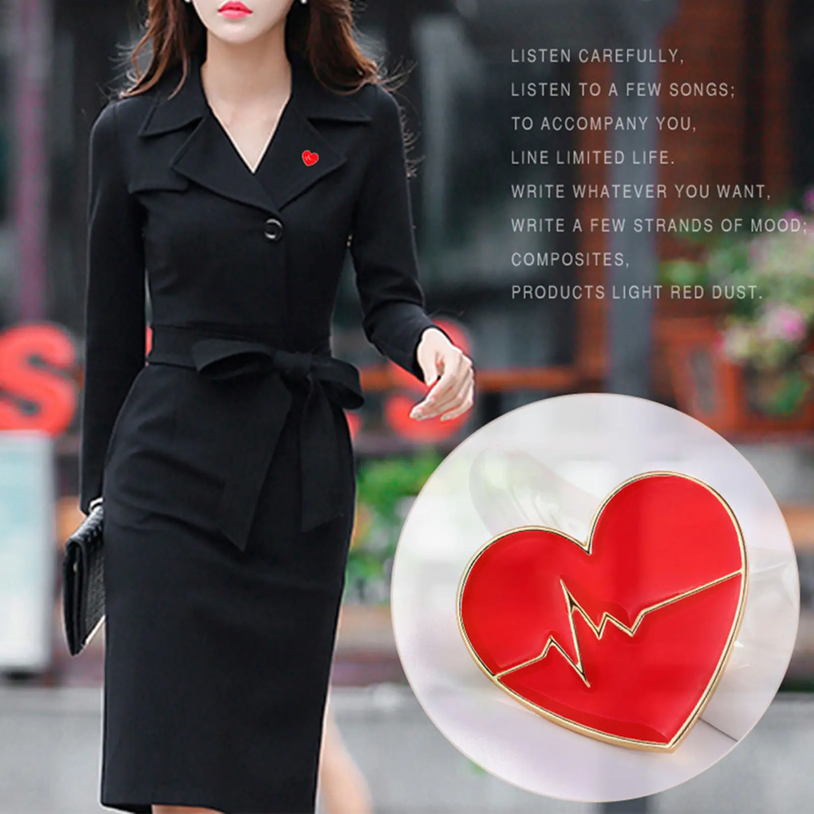 Red Heart Shaped Brooch  Alloy Electrocardiogram Curve Jewelry Enamel Pin Clothes Accessories New Year Valentines Day Gift