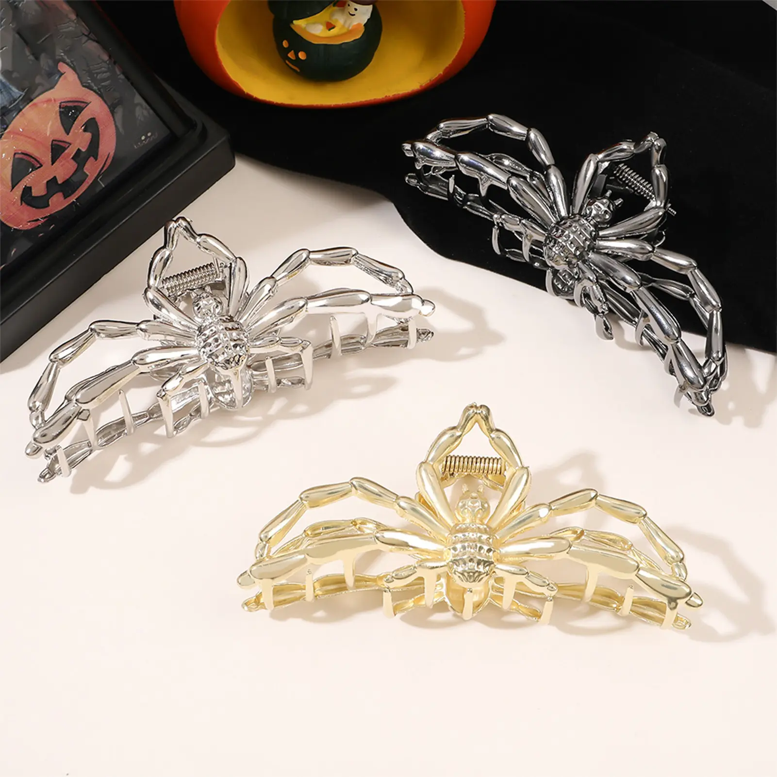 1pc Halloween Spider Skeleton Hair Claw Clips For Women Jewelry Accessories Black Silver Gold Large Barrette Party Headwear