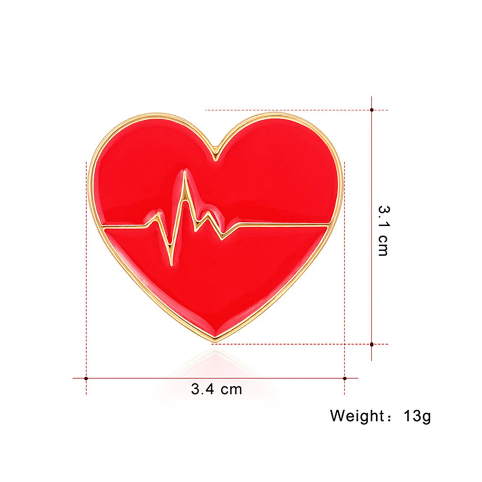 Red Heart Shaped Brooch  Alloy Electrocardiogram Curve Jewelry Enamel Pin Clothes Accessories New Year Valentines Day Gift