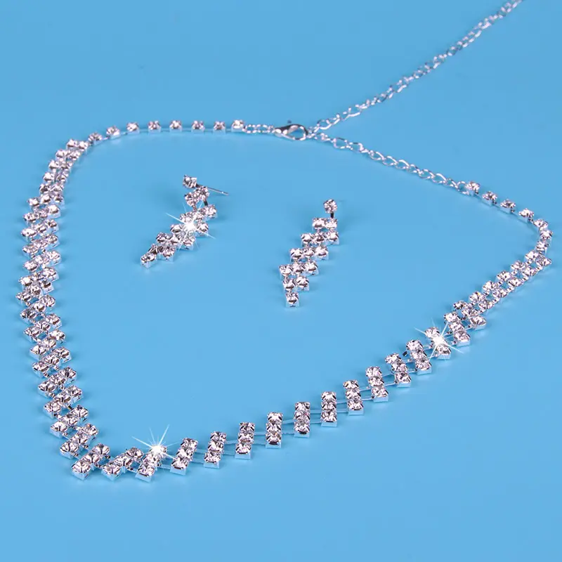 Sumptuous Bridal Wedding Jewelry Crystal Rhinestone Shiny Elegant Necklace Earring Set Gift Diamante Necklace & Earring Set