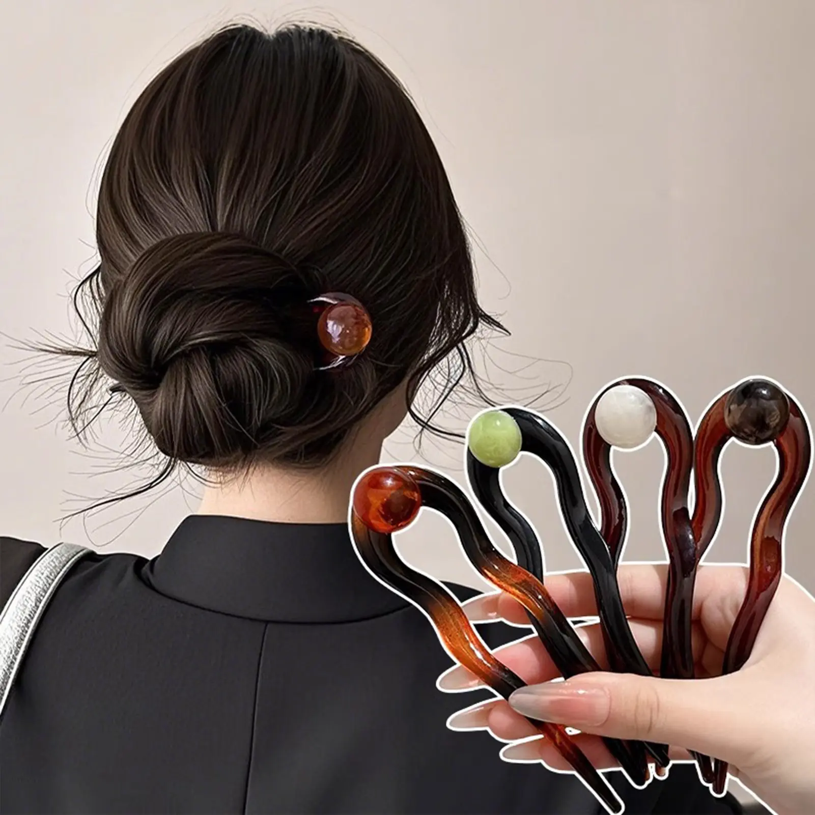 Vintage U-shaped Hair Pins Back of the Head Durable Acrylic Hairpin Stick for Festival Wedding Party Head Decor Hair  Accessory