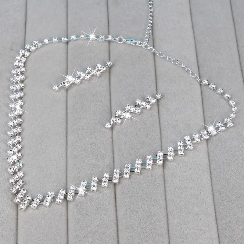 Sumptuous Bridal Wedding Jewelry Crystal Rhinestone Shiny Elegant Necklace Earring Set Gift Diamante Necklace & Earring Set