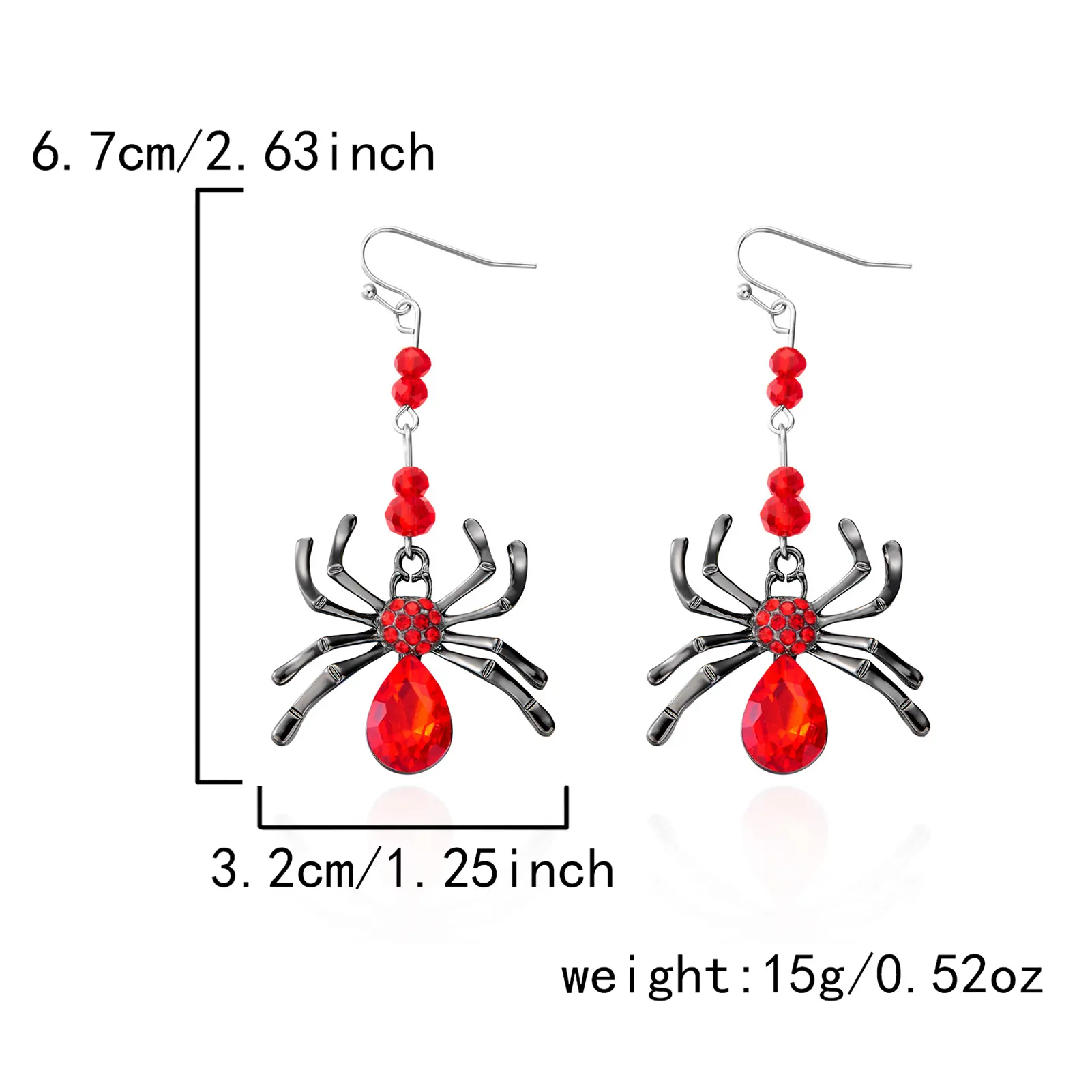 1Pair Gothic Spider Halloween Earrings - 3D Black Spider Dangle Earrings Red/Colorful Diamond Decor Creepy Ear Jewelry for Women