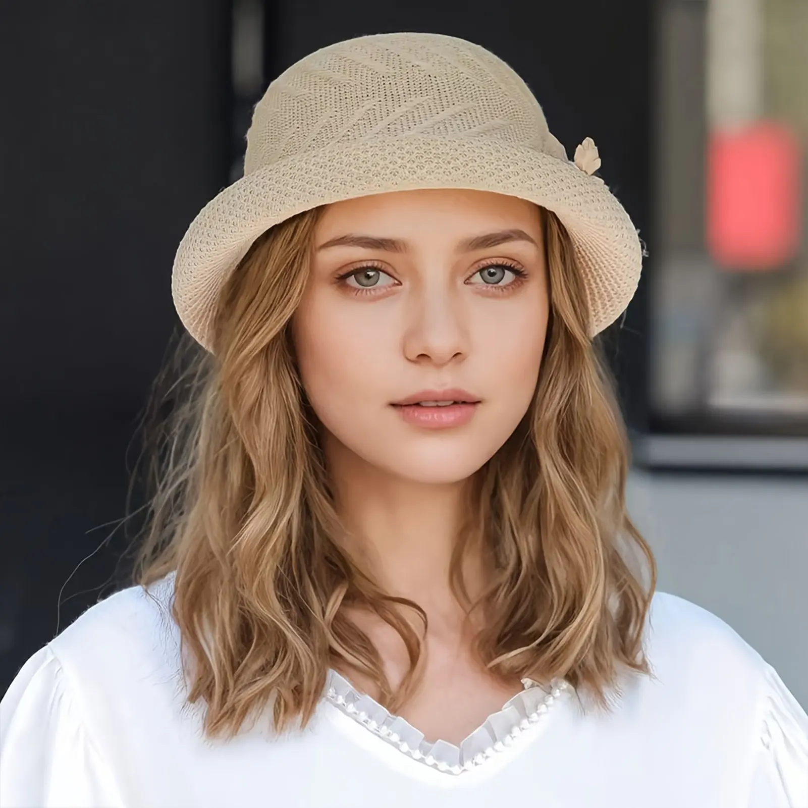 Womens Summer Sun Hat Flower Bucket Hats Rolled Brim Sun Shade Outdoor Beach Travel Bucket Hats for Fishing Camping Traveling