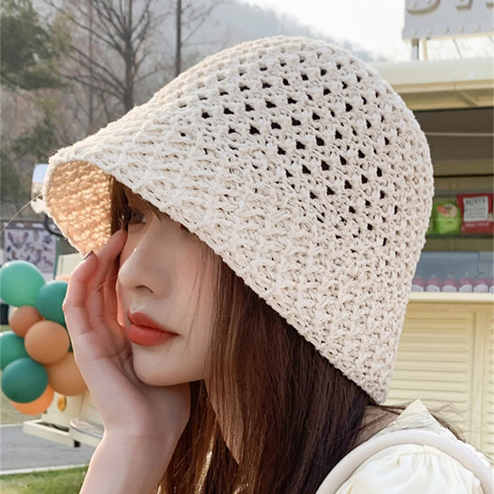 Women's Trendy Fisherman Hat Breathable Knitted Sunshade Fisherman Hat for Fishing Hiking Camping Traveling